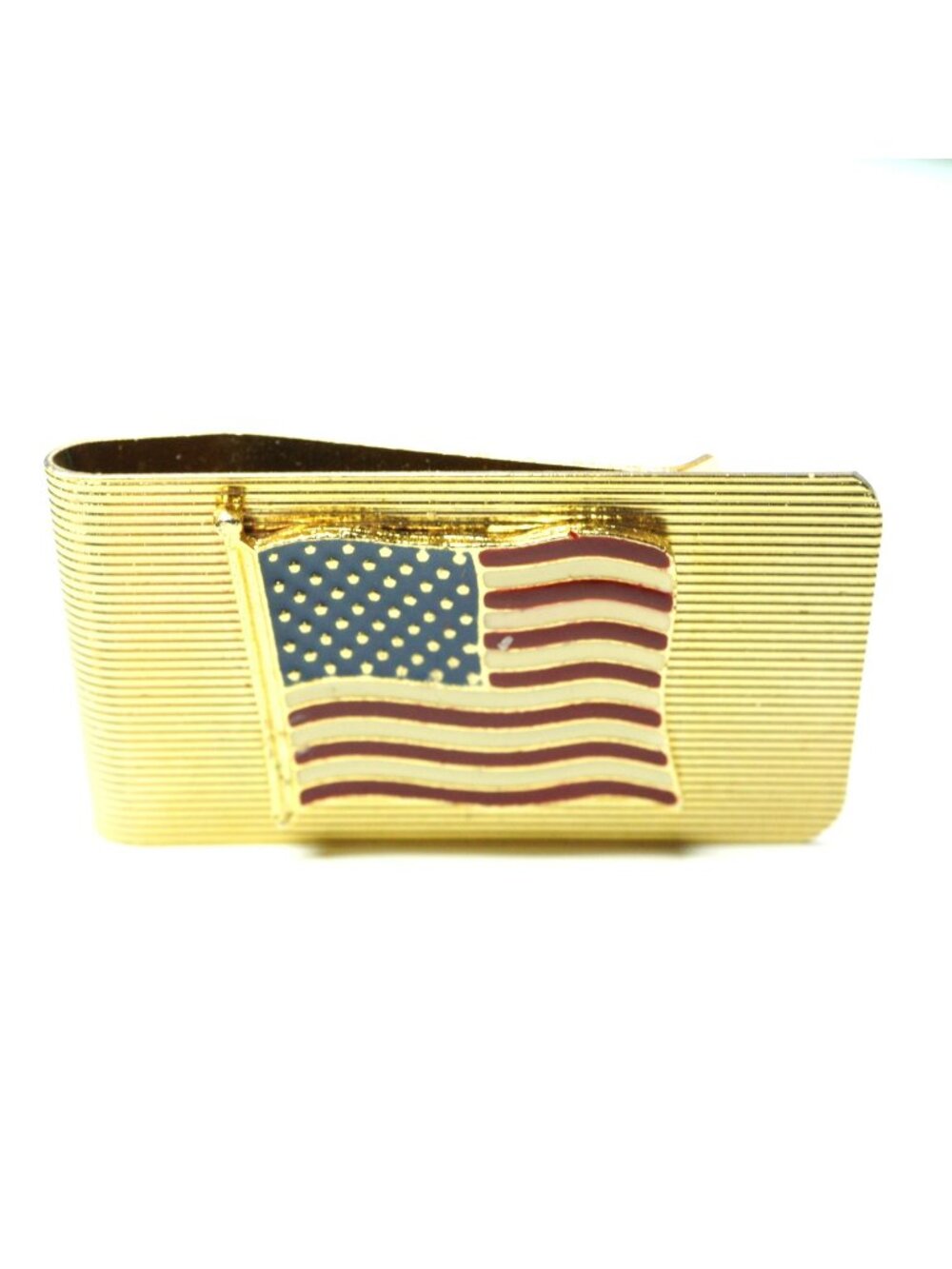 Vintage Gold Tone American Flag Money Clip Patriotic USA Men's Wallet Accessory